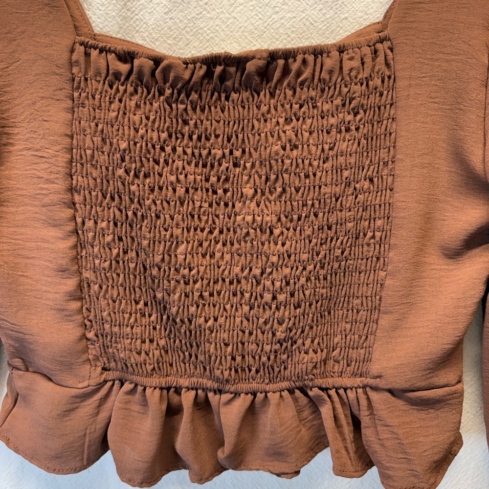 Whimsy Goth Brown altar’d state Long Sleeve Cropped Top Poet Sleeves Ruched Back - Picture 5 of 5